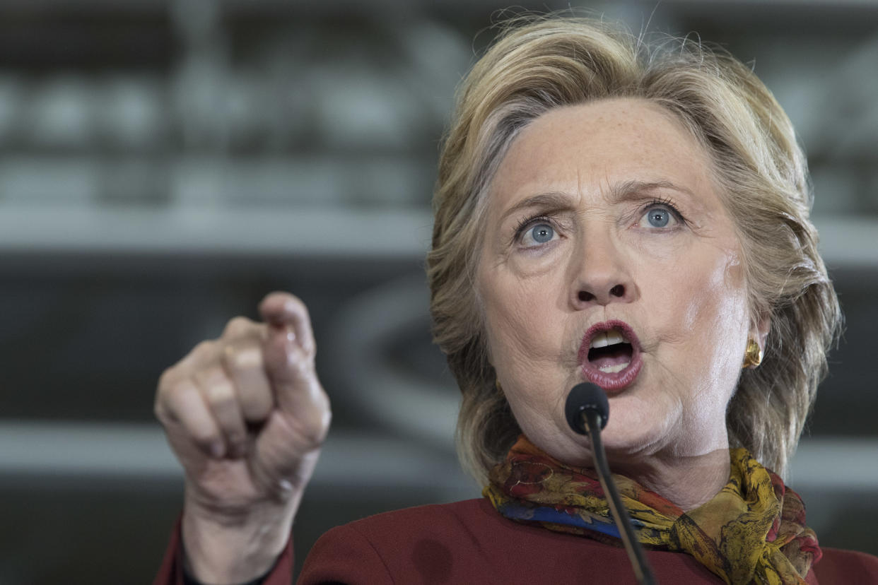 Democratic presidential candidate Hillary Clinton speaks during a campaign event at the Taylor Allderdice High School, Oct. 22, 2016, in Pittsburgh, Pa. (AP Photo/Mary Altaffer)