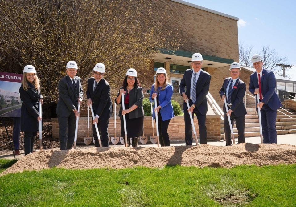 Ripon College breaks ground on an expansion to its Franzen Science Center on April 21, 2023. The complete renovation and expansion of the facility first built in 1961, which was announced in late 2022, will include more than 68,500 square feet of renovation and expansion with more than 19,000 square feet of new construction.