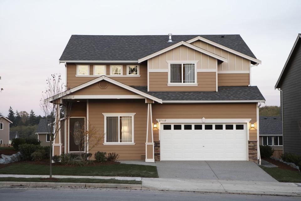 exterior of house, sunset