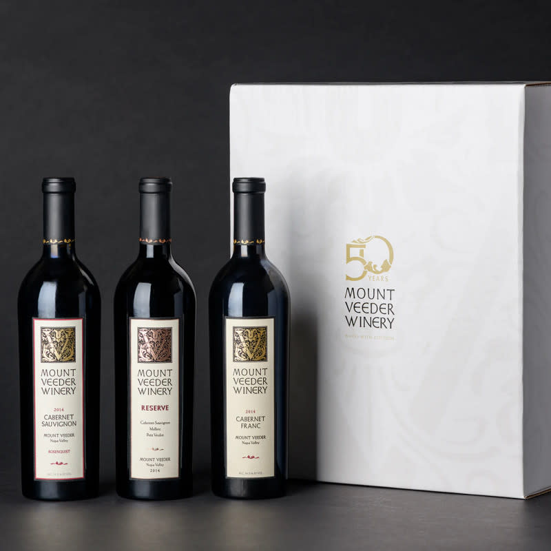 <p>Courtesy of Mount Veeder Winery</p><p>As we continue celebrating the 50th anniversary of Mount Veeder Winery's inaugural harvest, they are thrilled to unveil collections from their library of wines, complete with a Mount Veeder Winery branded gift box. Whether you indulge in their depth and complexity now or let them mature to perfection, each bottle has been impeccably stored under ideal conditions and promises a sensory journey like no other.</p><p>This three-bottle gift set includes: <br>- 1 750mL bottle of 2014 Mount Veeder Rosenquist Cabernet Sauvignon <br>- 1 750mL bottle of 2014 Mount Veeder Reserve Red Blend <br>- 1 750mL bottle of 2014 Mount Veeder Cabernet Franc<br>- A 50th anniversary Mount Veeder-branded gift box</p><p><a href="https://mtveeder.com/products/mount-veeder-library-variety-set-2?_pos=2&_sid=f30453fcc&_ss=r" rel="nofollow noopener" target="_blank" data-ylk="slk:Click here to purchase;elm:context_link;itc:0;sec:content-canvas" class="link ">Click here to purchase</a></p>