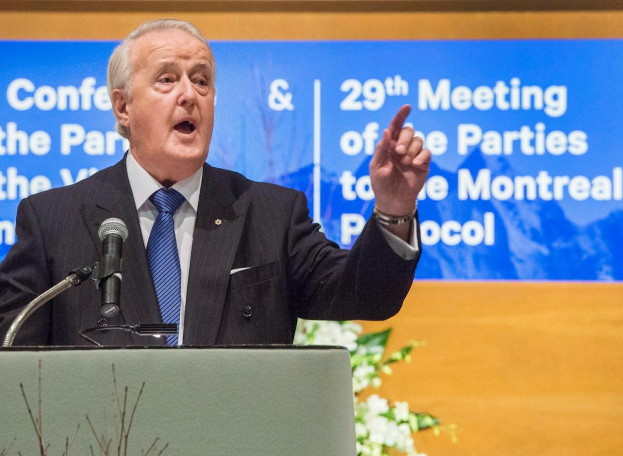 Former prime minister Brian Mulroney speaks to delegates to mark the 30th anniversary of the Montreal Protocol on Monday, November 20, 2017 in Montreal. (Ryan Remiorz / The Canadian Press - image credit)