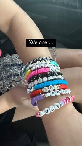 <p>savannahguthrie/Instagram</p> Vale shows off her friendship bracelets for the Taylor Swift concert.