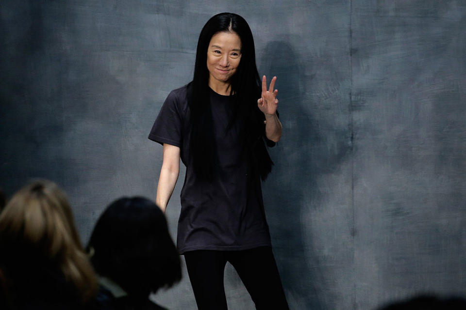 Vera Wang waving to the crown at one of her fashion shows