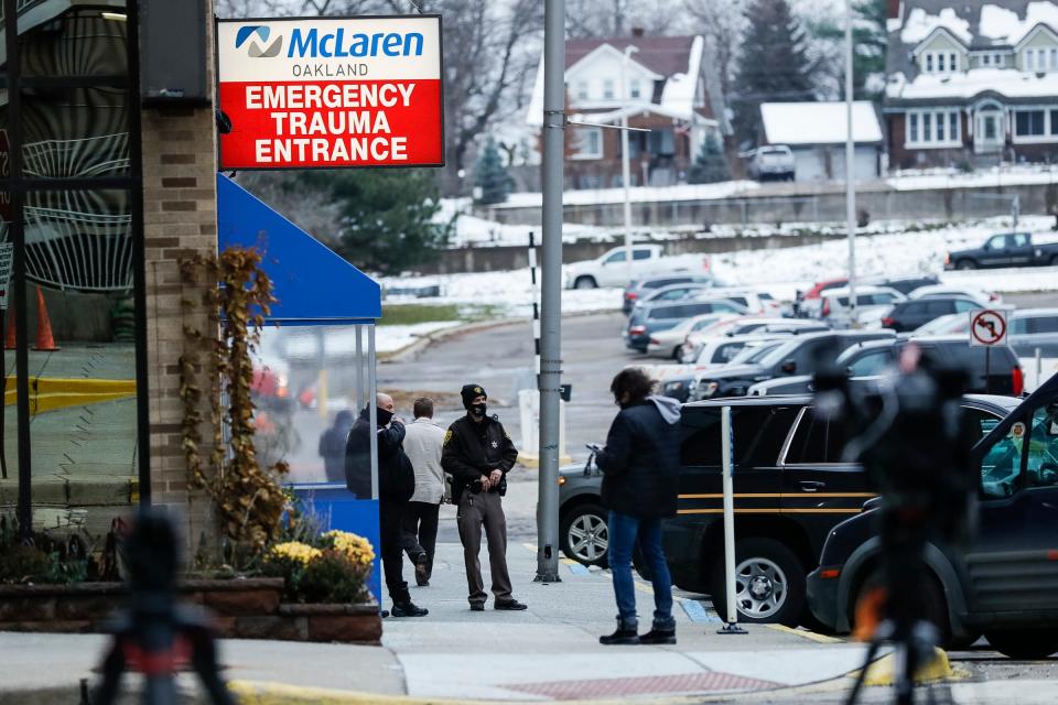 Some of the victims have been taken to the McLaren Hospital in Pontiac following an active shooter situation at Oxford High School in Oxford on November 30, 2021. Police took a suspected shooter into custody and there were multiple victims, the Oakland County Sheriff's office said.