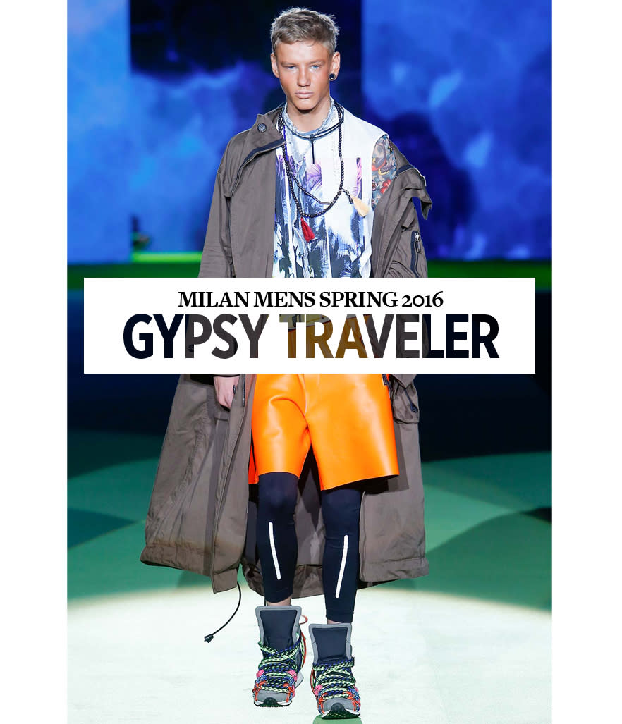 Milan Fashion Week Offers Up Some Wacky Menswear: Mandals, Gypsy Gear, Crocheted Crop Tops & More