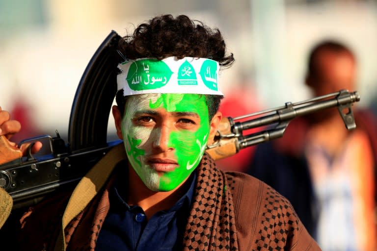 A Yemeni supporter of the Shiite Huthi movement attends a rally in the rebel-held capital Sanaa on November 20, 2018, marking the anniversary of the Prophet Mohammed's birth