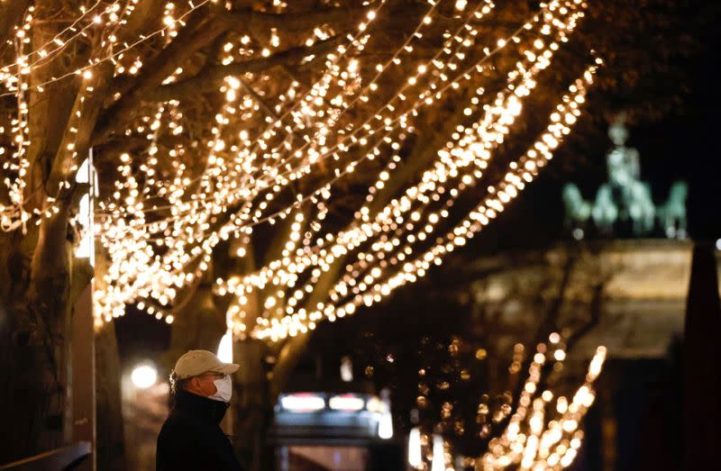 Christmas illuminations are pictured at Unter den Linden boulevard amid the coronavirus disease (COVID-19) outbreak in Berlin