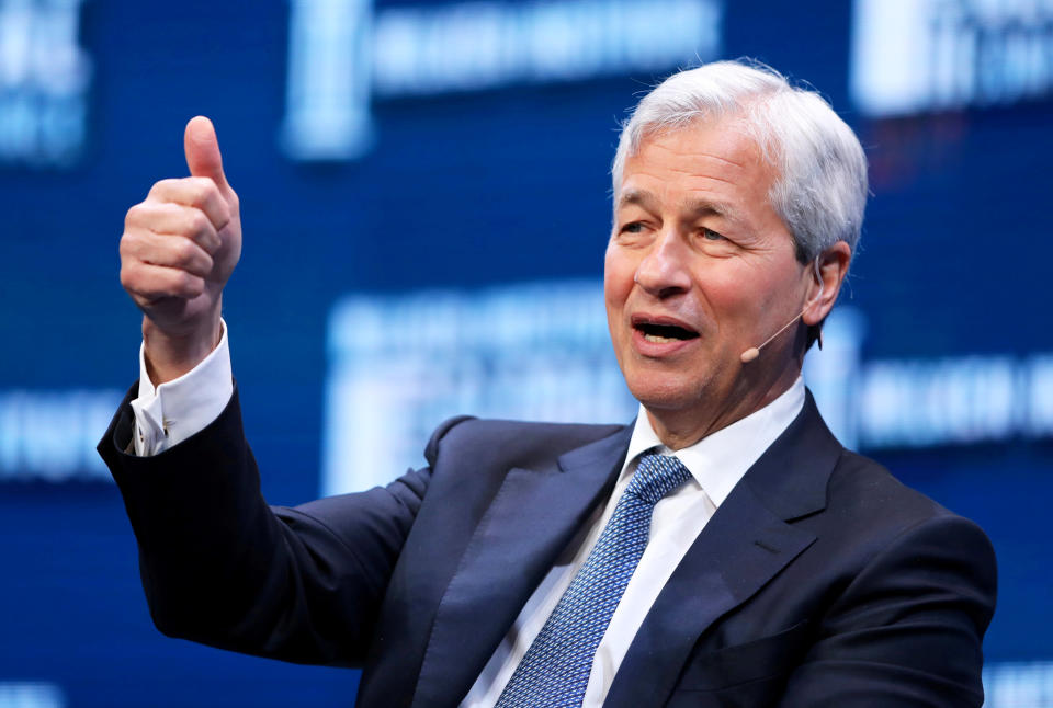 Jamie Dimon, Chairman and CEO of JPMorgan Chase & Co. speaks during the Milken Institute Global Conference in Beverly Hills, California, U.S., May 1, 2017. JPMorgan earnings on Friday will be a highlight for investors as fourth quarter earnings season gets underway. REUTERS/Mike Blake