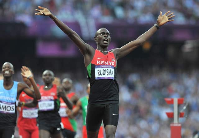 David Rudisha celebrates winning the men's 800m final