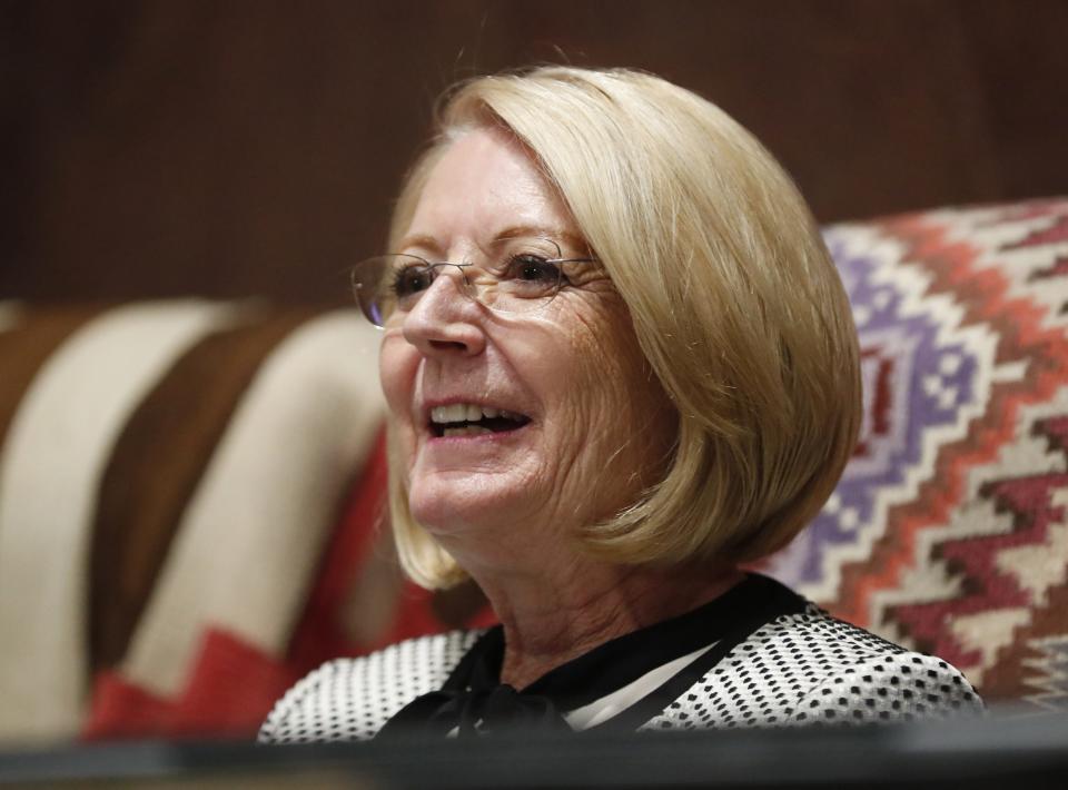 State Senate President Karen Fann listens during Arizona Gov. Doug Ducey's State of the State address at the Arizona State Capitol on Jan. 13, 2020.