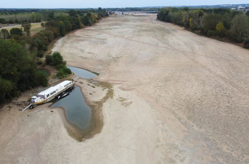 View of a branch of the Loire River as historical drought hits France