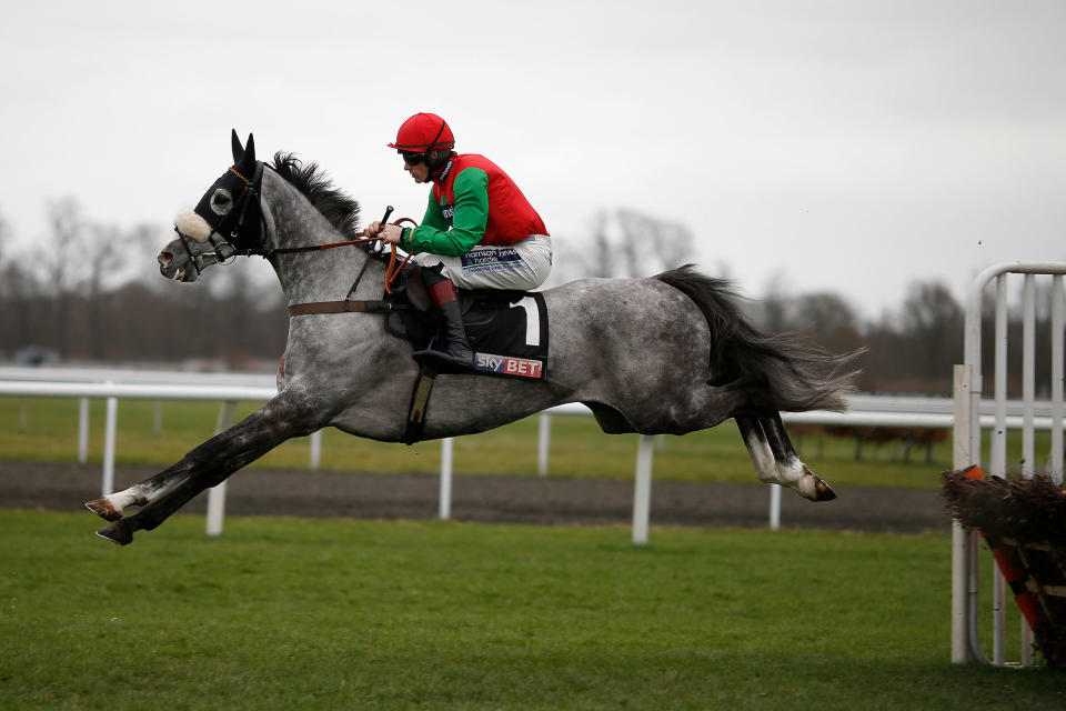 <p>Sam Twiston-Davies riding Capitaine in action at Kempton Park on February 25, 2017 in Sunbury, England. (Alan Crowhurst/Getty Images) </p>