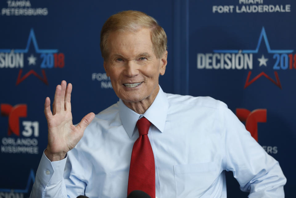 Democratic Sen. Bill Nelson after a debate with Republican challenger Rick Scott, who is Florida’s governor, on Oct. 2, 2018. (AP Photo/Wilfredo Lee)