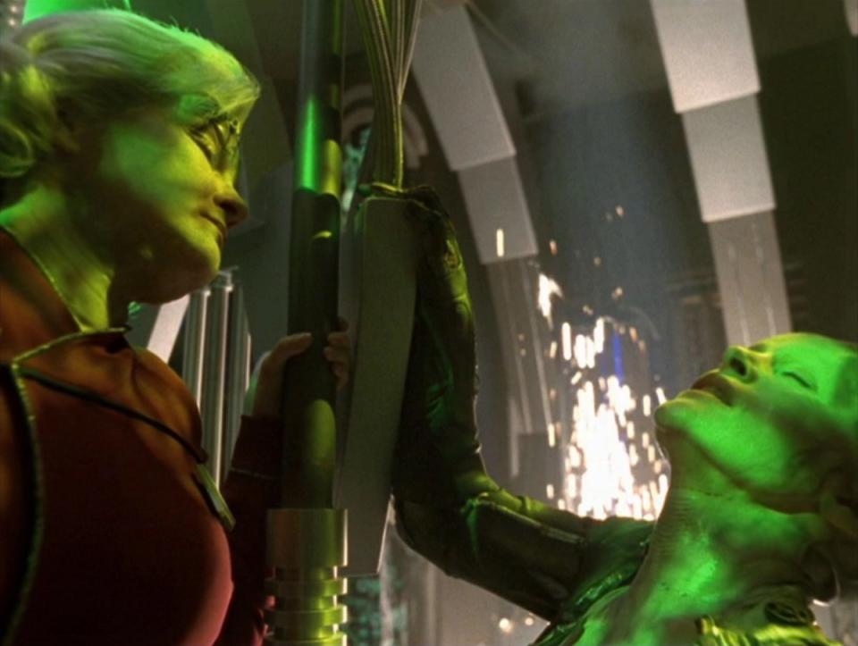 Admiral Janeway defeats the Borg Queen in the Voyager finale, "Endgame."