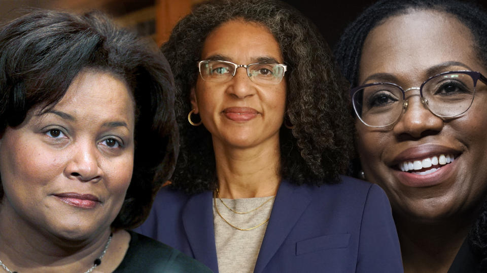 Judges J. Michelle Childs, Leondra Kruger and Ketanji Brown Jackson. (Photo illustration: Yahoo News; photos: Charles Dharapak/AP, Jeff Chiu/AP, Tom Williams/Pool via Roll Call via Getty Images)