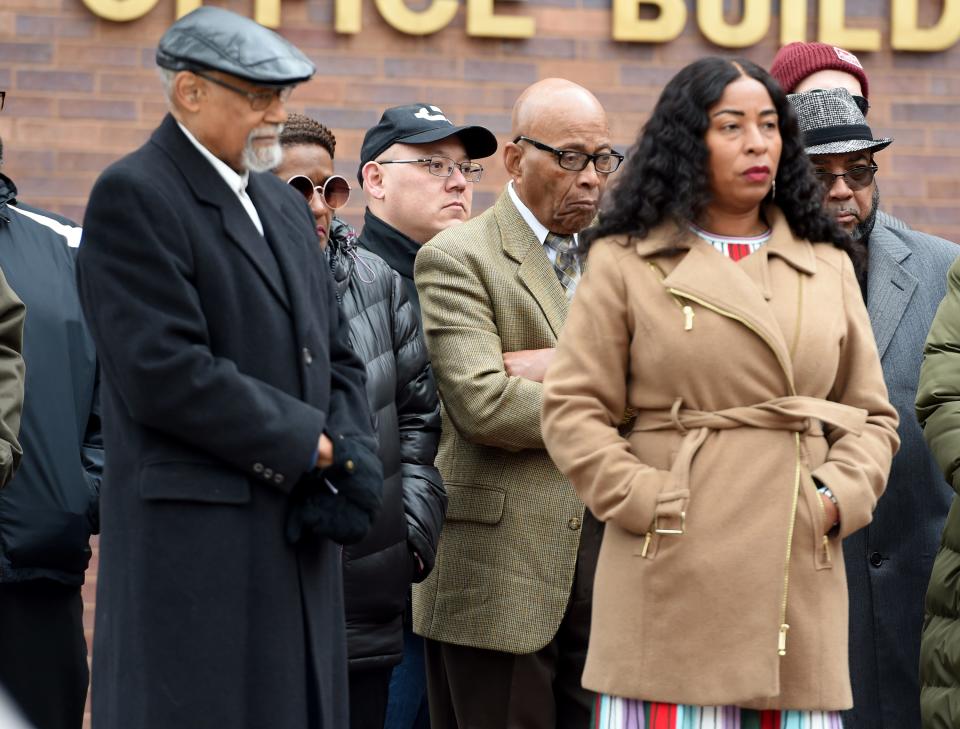 The Wicomico County Branch of the NAACP, Caucus of African American Leaders and the Watchmen with One Voice Ministerial Alliance and individual plaintiffs announced Thursday, Dec. 7, 2023, in front of the Government office building in Salisbury, Maryland a lawsuit they are filing against Wicomico County.