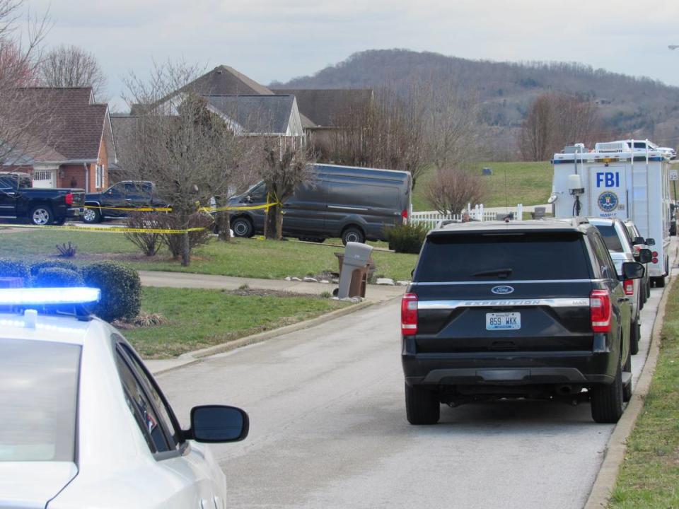 Police blocked a street in Somerset on March 6, 2020, as FBI agents investigated a shooting that occurred when agents tried to arrest a constable.