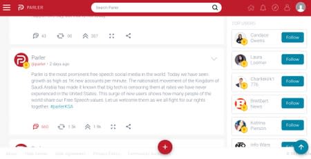 Social media site Parler screenshot