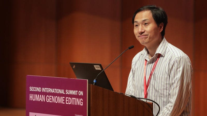 He Jiankui speaking during the Second International Summit on Human Genome Editing at the University of Hong Kong in 2018. - Image: S.C. Leung/SOPA Images/LightRocket (Getty Images)