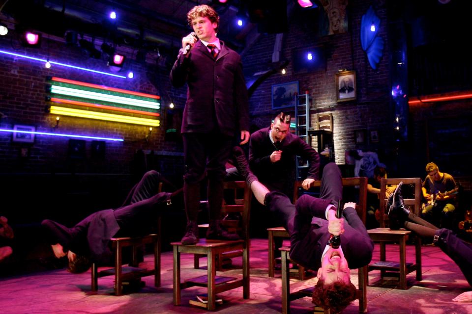 Jonathan Groff, left, Skylar Astin and John Gallagher Jr. in a scene from the original Broadway production of "Spring Awakening."