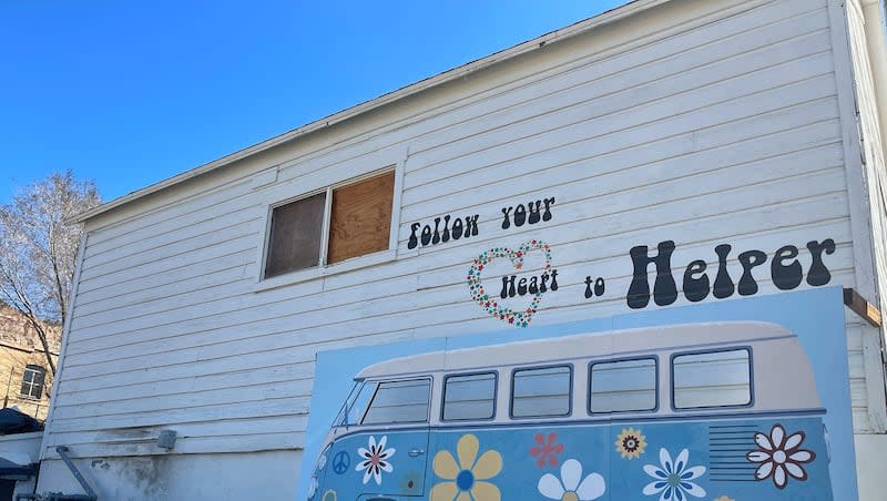 A mural painted on the back of a restaurant in Helper on Tuesday. Once a town on the brink of death after the downturn of the coal industry, Helper has weathered the storm on its way to becoming the best version of itself.