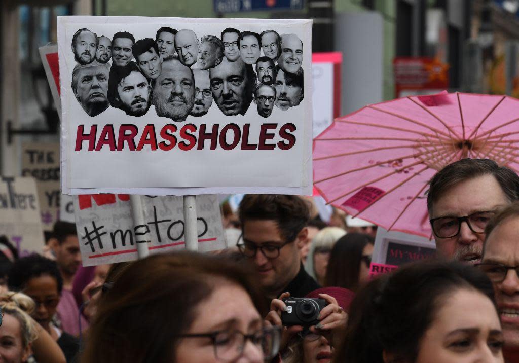 Victims of sex abuse, and their supporters, protest during a #MeToo march in Hollywood in November: AFP/Getty