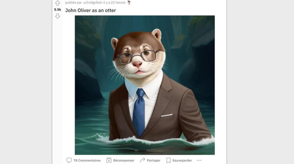 Montage généré par IA de John Oliver en otarie, publié sur r/aww.  // Source : Reddit