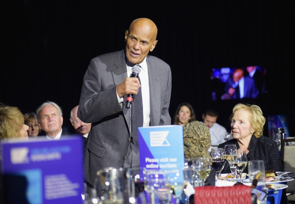 Harry Belafonte, the "King of Calypso" who became one of America's endearing and enduring civil rights activists into his 10th decade, has died. Here, Belafonte speaks as Ethel Kennedy looks on during the Robert F. Kennedy Human Rights annual Ripple of Hope awards dinner in 2017.