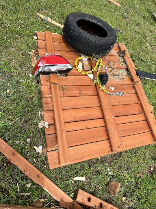 The damage to Backyard Fun Zone after the Aug. 24, 2023 storm. (Courtesy Tracie Lampe)