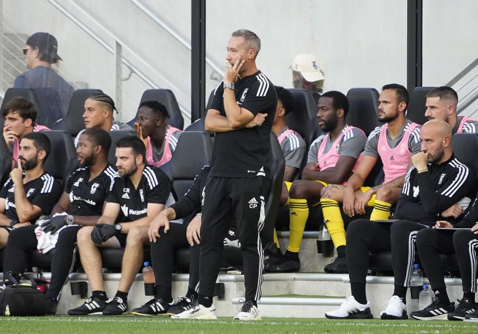 Columbus Crew head coach Caleb Porter watches his team take on CF Montreal on Aug. 3, 2022.