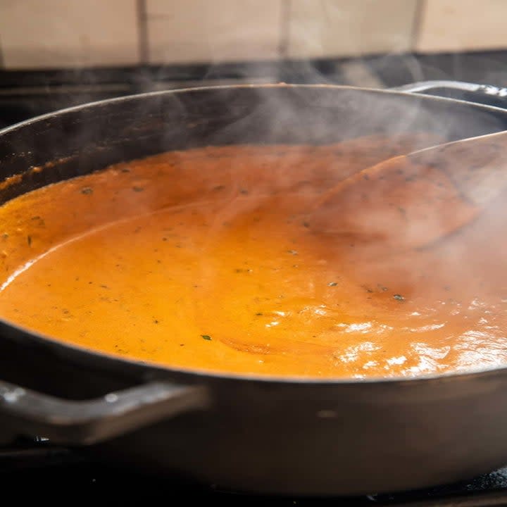 A pot of vodka sauce.