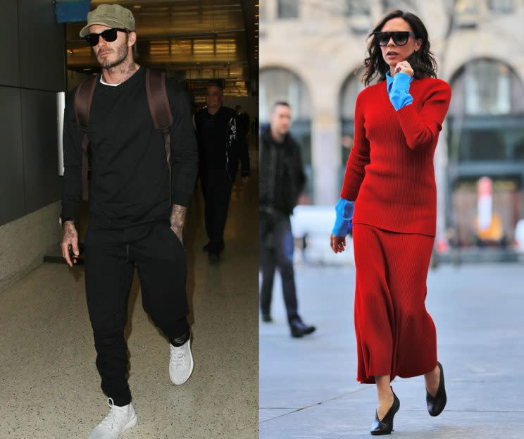 David Beckham was spotted in London while his wife, Victoria, stepped out in NYC. (Photos: Splash News)