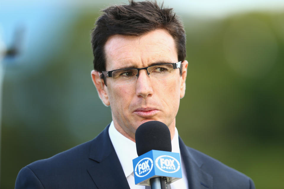 Fox Sports commentator Ben Ikin speaks during a pre-game preview.