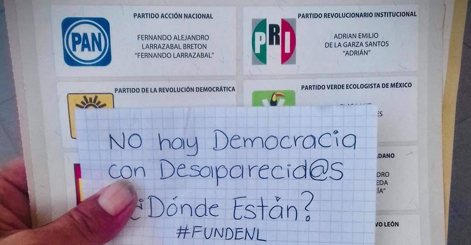 Boleta electoral con reclamo de familias de desaparecidos