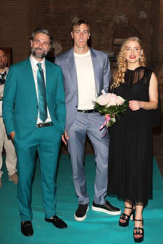 <p> Ernesto Ruscio/Getty </p> Luca Clavani, Conor Allyn and Amber Heard at the 69th Taormina Film Festival on June 24, 2023, in Taormina, Italy.
