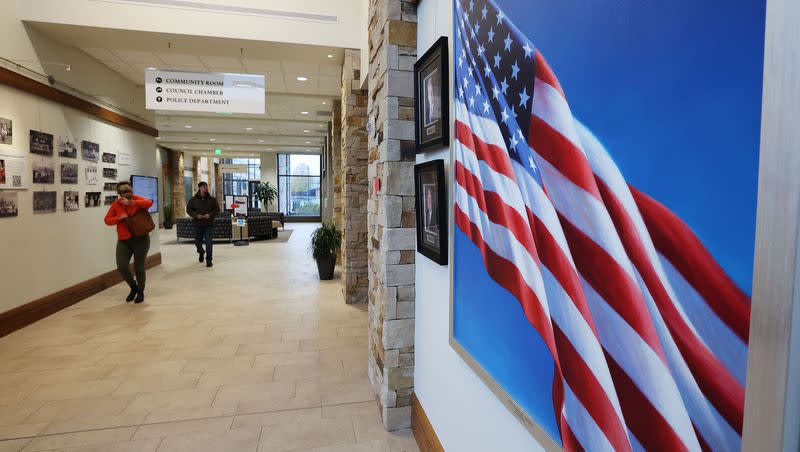 Voters leave city hall after voting on Election Day in Cottonwood Heights on Nov. 8, 2022.