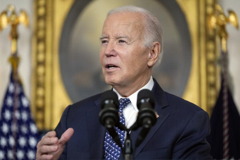 President Joe Biden speaks in the Diplomatic Reception Room of the White House, Thursday, Feb. 8, 2024, in Washington. (AP Photo/Evan Vucci)