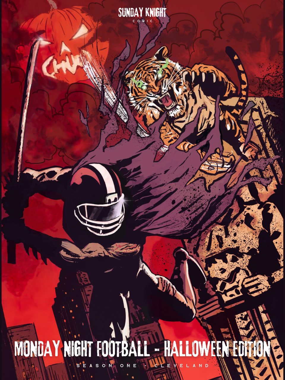 Nick Chubb's Batman character in Sunday Knight Comic before the Cleveland Browns played the Cincinnati Bengals in Week 8 of the 2022 NFL season on a Halloween edition of "Monday Night Football."