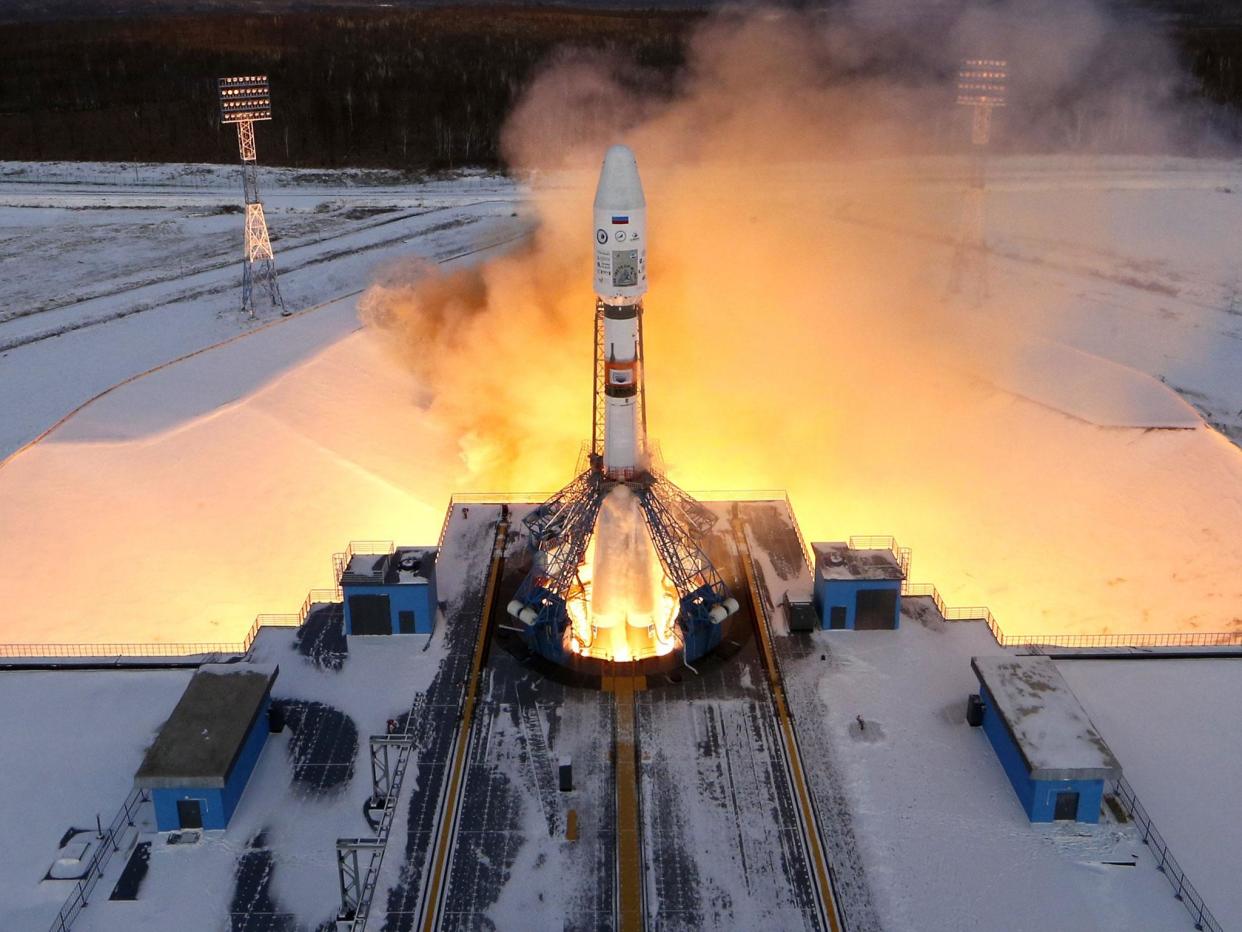 A Russian Souz 2-1b rocket lifts off from the Vostochny Cosmodrome in December 2017: EPA