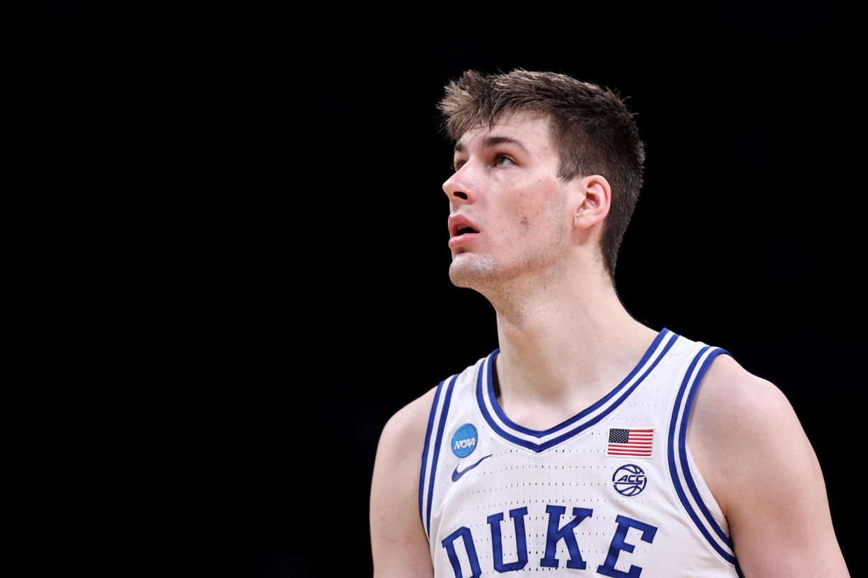 Duke will need more than three points from Kyle Filipowski in a tough test against James Madison. (Dustin Satloff/NCAA Photos via Getty Images)