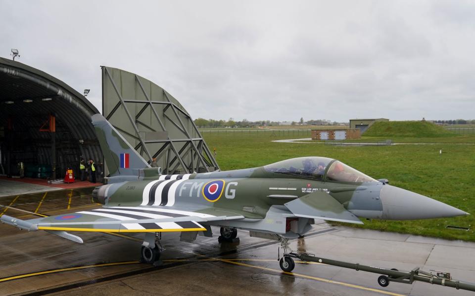 The Typhoon jet being unveiled at RAF Coningsby in Lincolnshire