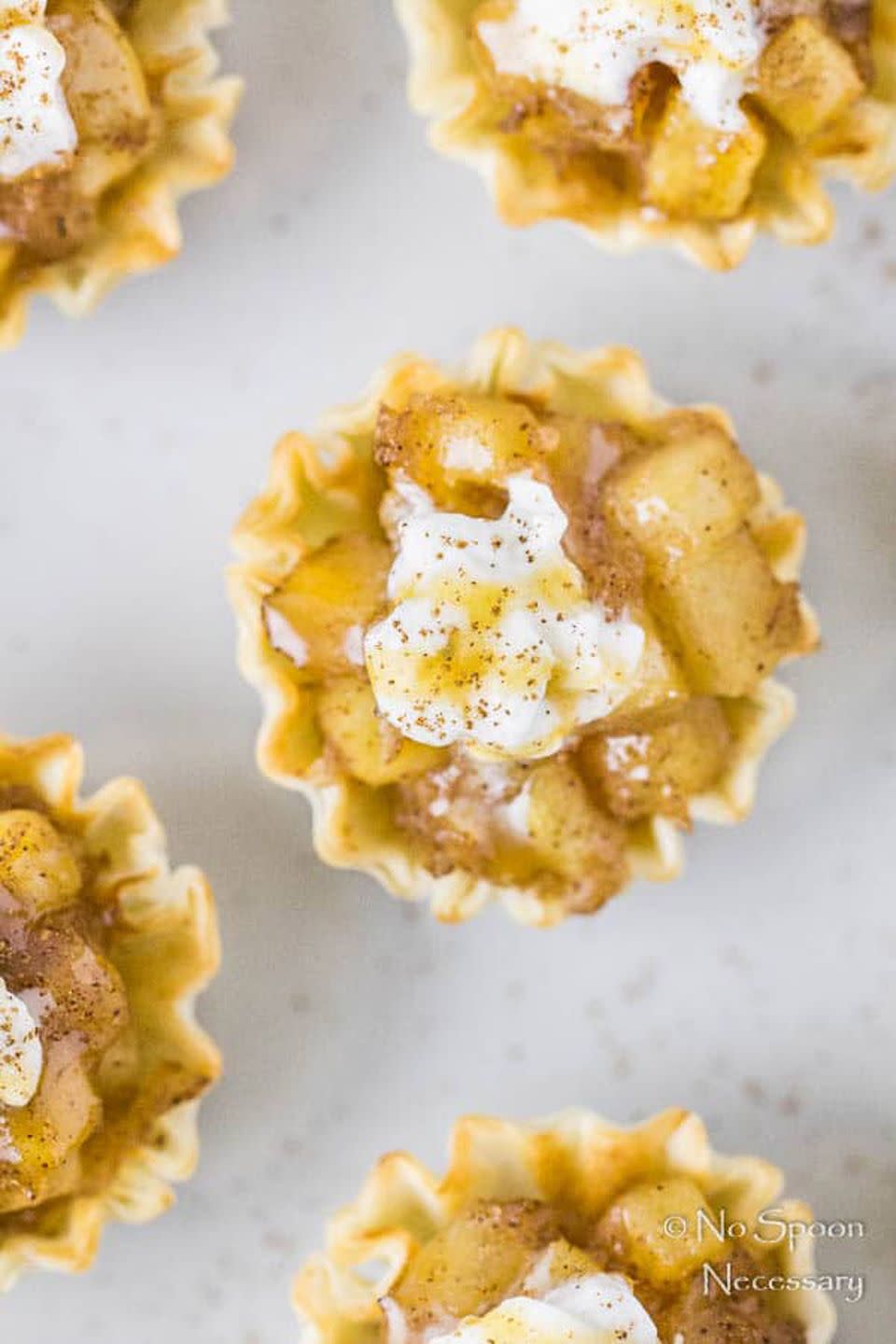 Bourbon Apple Pie Bites with Whipped Cream and Salted Caramel