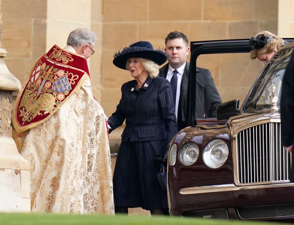 Queen Camilla is greeted as she arrives at the memorial service for the late King Constantine (Andrew Matthews/PA Wire)