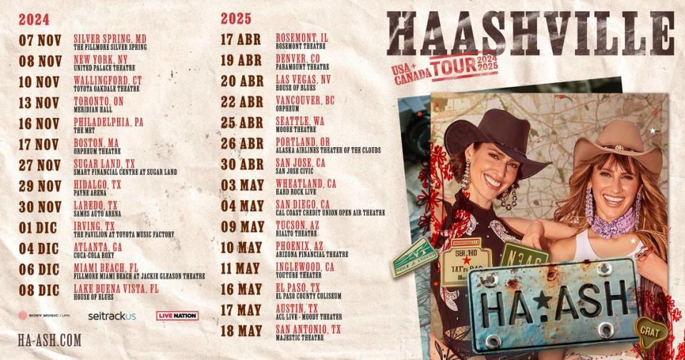 Ha*Ash que anuncia su tour Haashville por Estados Unidos y Canadá.