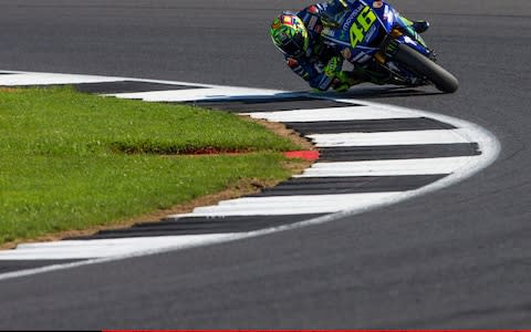 27th August 2017, Silverstone Circuit, Northamptonshire, England; British MotoGP, Race Day; Movistar Yamaha MotoGP MotoGP rider Valentino Rossi on route to third place (Photo by Tim Williams/Action Plus via Getty Images)  - Credit: Tim Williams /Action Plus