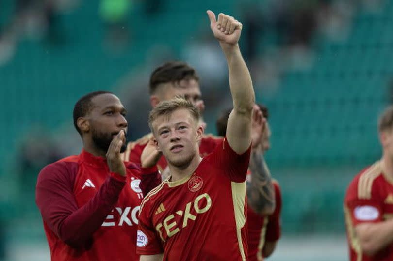 Connor Barron celebrates after Aberdeen's 4-0 win over Hibs