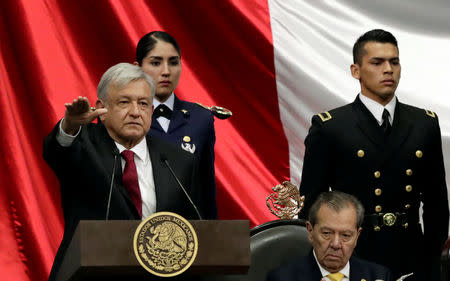 Mexico's new President Andres Manuel Lopez Obrador takes an oath at the Congress in Mexico City, Mexico December 1, 2018. REUTERS/Henry Romero