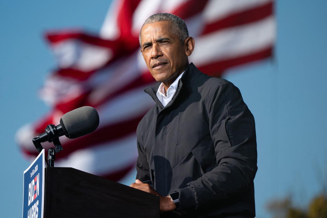 File image: Former US President Barack Obama speaks at a Get Out the Vote rally as he campaigns for Democratic presidential candidate former Vice President Joe Biden in Atlanta, Georgia on 2 November, 2020. The former president is celebrating his 60th birthday this week (AFP via Getty Images)