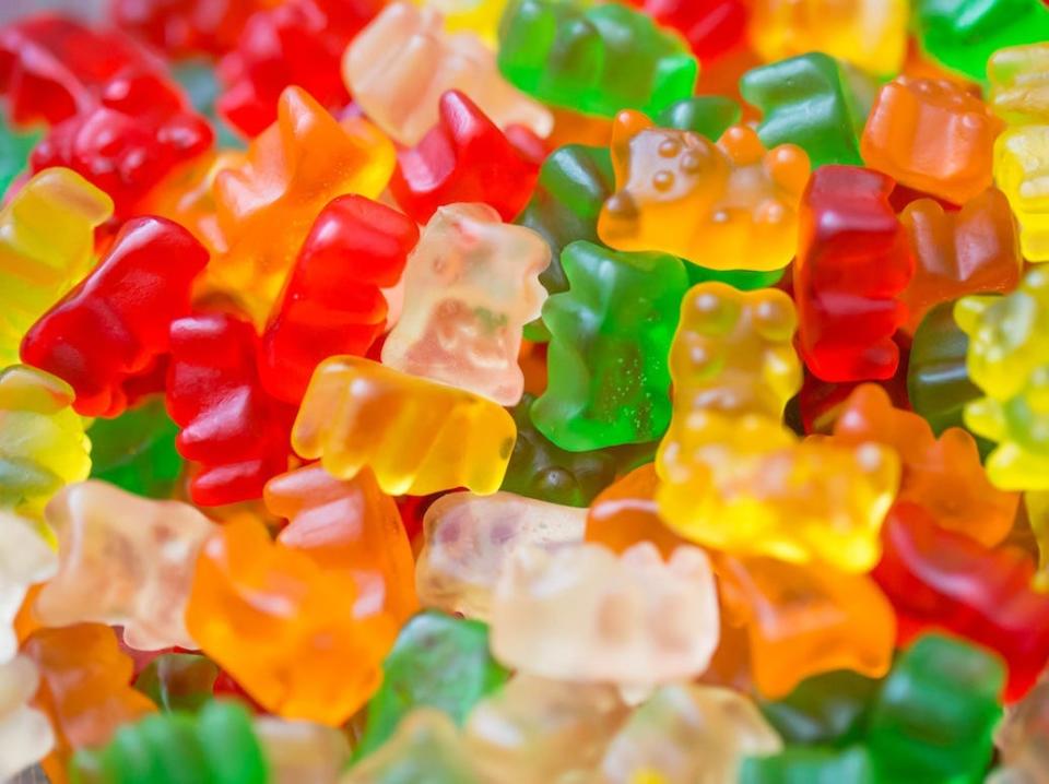 Multicolored gummy bears.