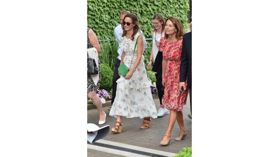 Carole and Pippa wearing floral dresses at Wimbledon